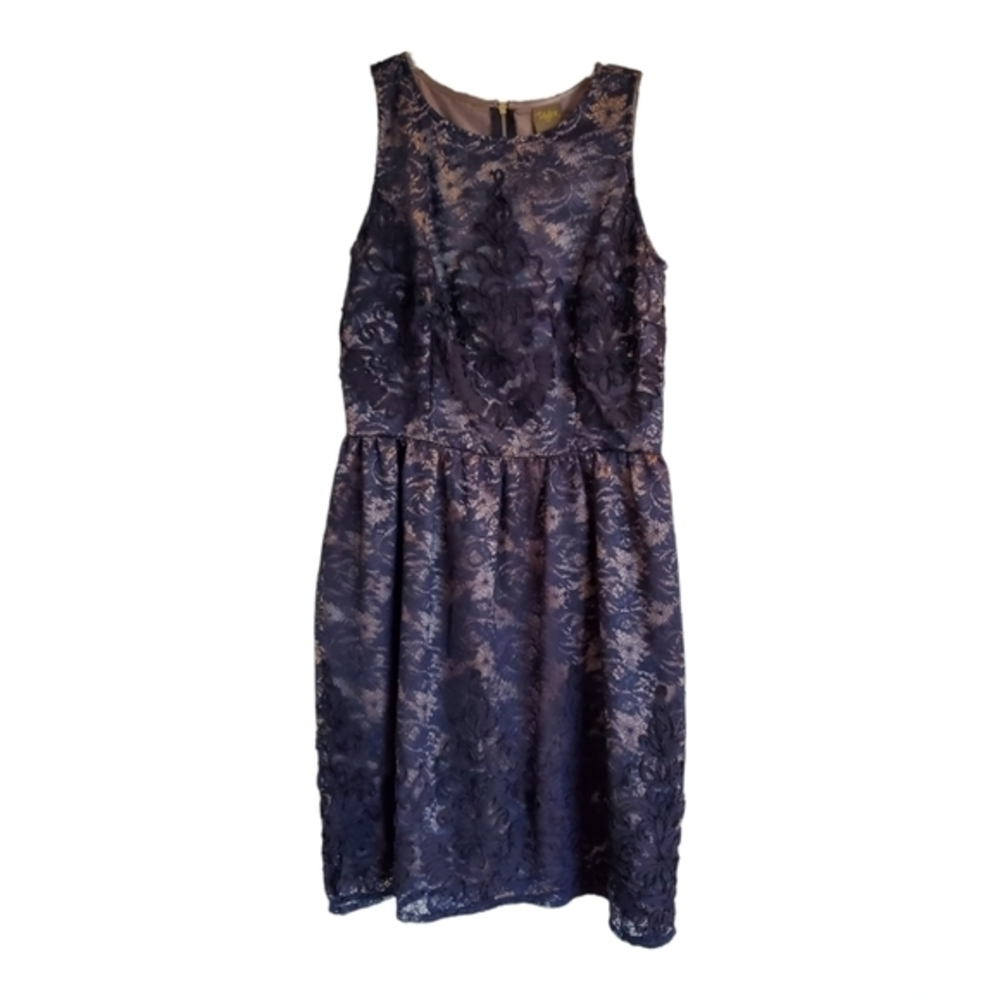 Taylor Mod Cloth Navy blue lace‎ dress NWT with silver underlay